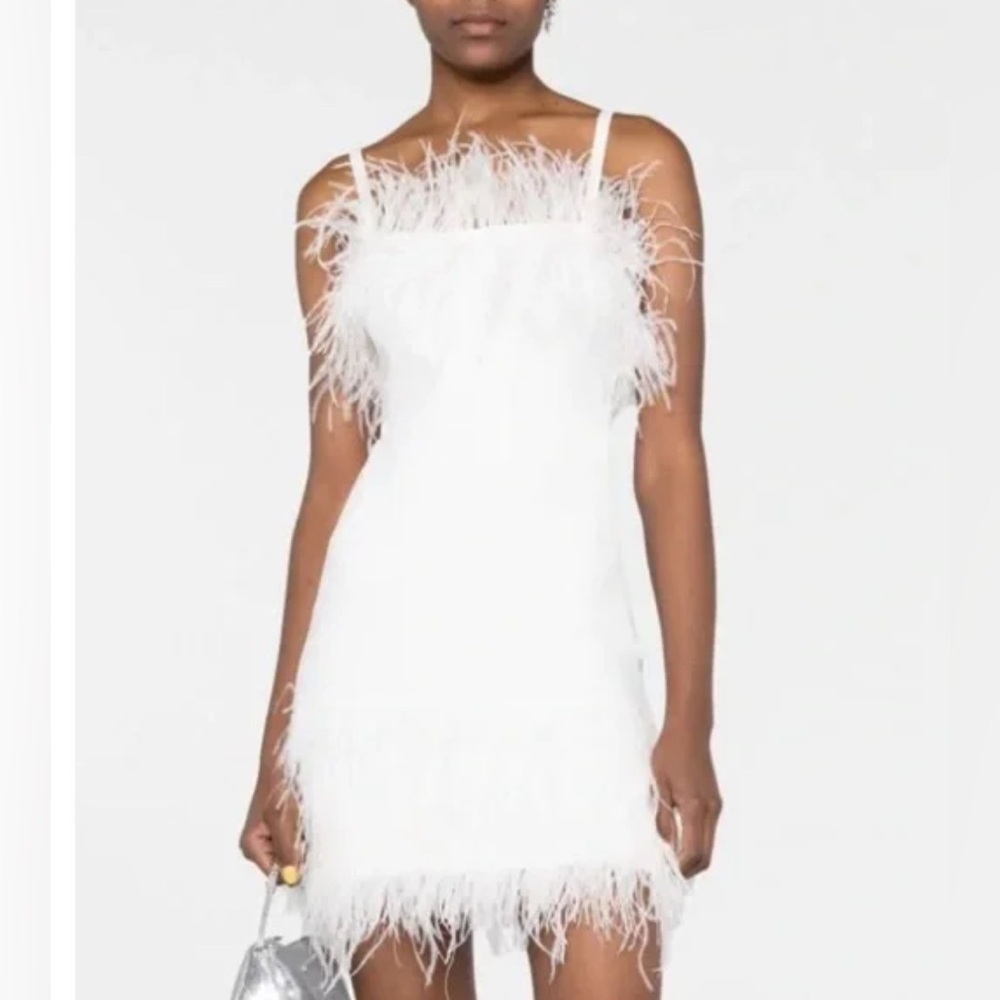 🆕 Staud Etta Feather Trimmed Mini Dress size Medium NWT